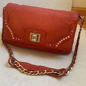 JUICY COUTURE Coral/Pink Leather Jewelled Crossbody Bag lots of space